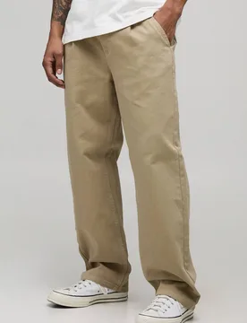 Men's Relaxed Fit Half & Half Waistband Washed Twill Trouser Taupe Size Large Taupe L - boohooMAN - FashionsVida