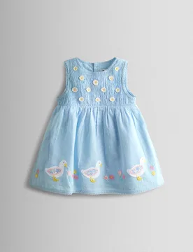 Pure Cotton Duck Dress (0-24 Mths) Mid Blue Female - JoJo Maman Bébé - FashionsVida