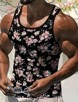 Fashion Summer Men's Casual Tank Tops 3D Flower Print Pattern Sleeveless T-shirt Loose Breathable O-Neck Pullover Men's Clothes - Aliexpress - FashionsVida