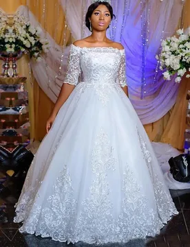 Luxury Africa Half Sleeve A Line Wedding Dresses for Women Plus Size Elegant Off Shoulder Bridal Gowns Vestido De Novia - Aliexpress - FashionsVida