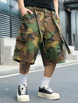 Pantalones cortos vaqueros de camuflaje de estilo casual y de moda urbana para hombres - Shein - FashionsVida