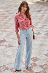 Womens Light Wash Blue Denim Stretch Wide Leg Jeans - Size 20 Regular