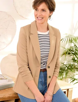 Women's Ponte Jersey Blazer in Beige Size: 12 - Beige - Size: 12 - Cotton Traders - FashionsVida