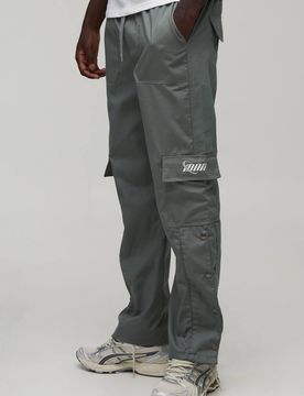 Herren Gerade Geschnittene Cargo-Hose Mit Druckknopfsaum Aus Ripstop-Gewebe Mit Markendetail Slate Größe Large