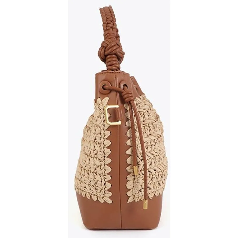 Bolso de mano combinado en rafia y detalles efecto piel - Lola Casademunt - FashionsVida
