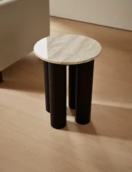 Marble & Mango Wood Side Table Black Mix