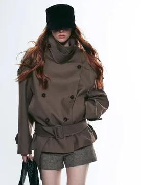 New Women Double Breasted Stand Collar Cropped Trench Coat Retro Loose Relaxed Fit Casual Jacket For Autumn Windbreaker - Aliexpress - FashionsVida