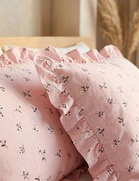 Federe in cotone per cuscini piccoli con volant a motivo floreale, confezione da 2 - rosa pastello