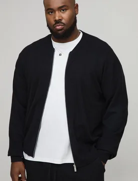 Herren Plus Basic Regular Fit Gestrickte Bomberjacke Black Größe 2XL - boohooMAN - FashionsVida
