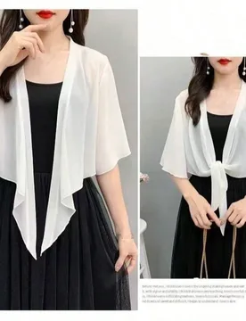 Pieza Chal de gasa como cubierta para mujer, chaqueta ligera corta para primavera/verano, cubierta versátil para la playa, protección solar - Shein - FashionsVida