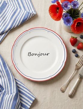 Piatto in ceramica con scritta Bonjour - blu scuro