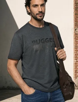 Street One T-Shirt mit Rundhals im Garment-Dye-Look male Schwarz - Street One MEN - FashionsVida