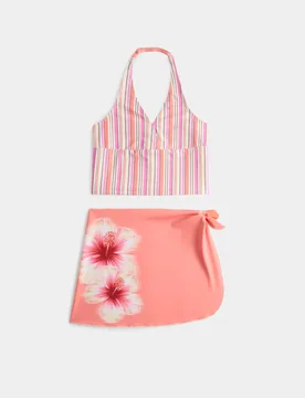 Piece Striped Tankini and Floral Sarong (6-16 Yrs) Multi female - M&S - FashionsVida