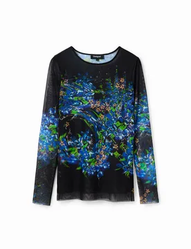 T-shirt tulle fleuri BLUE XS female - Desigual - FashionsVida