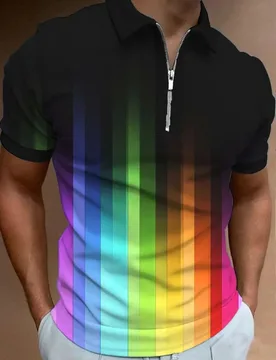 Men's Rainbow Gradient Art Print Polo Shirt 3D Printed Zip Up Polo Shirt Casual Collar Regular Fit Polo Shirt - Aliexpress - FashionsVida