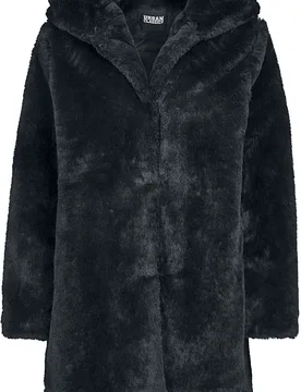Übergangsjacke - Ladies Hooded Teddy Coat - S bis L - für Damen - Größe L - schwarz - Frauen - female - Urban classics - FashionsVida