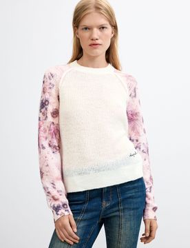 Jersey Mangas Estampadas, Mujer, Blanco, XS