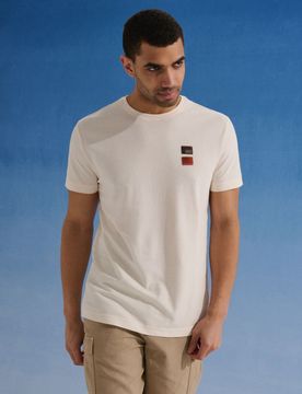 T-shirt in cotone con patch - panna