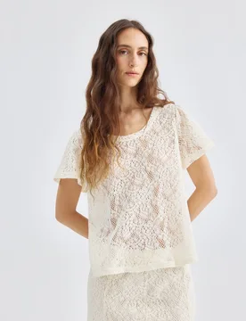 Camiseta de mujer manga corta crochet calada - Blanxart - FashionsVida