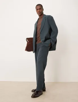 Mens Elasticated Straight Leg Suit Trousers In Blue - Charcoal - Size X-Small - ASOS DESIGN - FashionsVida