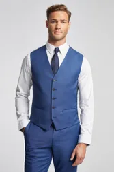 Mens Slim Fit Sharkskin Waistcoat - Blue Wool - Size 52 Regular