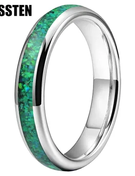Dropshipping TUSSTEN 4MM Beautiful Women Ring Men Tungsten Wedding Band With Green/Blue Opal Inlay Comfort Fit - Aliexpress - FashionsVida