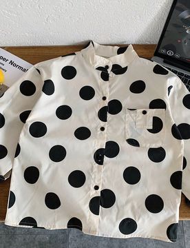 Camisas de manga larga con lunares para niños/niñas pequeños, blusas de moda, para primavera/otoño