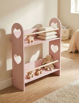 Scaffale da terra a due livelli con motivo a cuori - rosa pastello