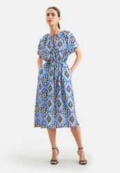 Satiniertes Blusenkleid Blau 34