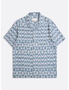 Mens Jacquard Blue Stachio Shirt - Male - Blue - Small - FAR AFIELD - FashionsVida