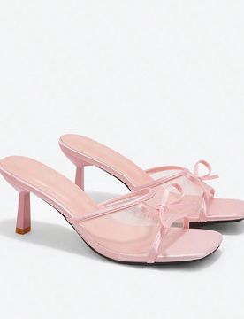 Sandalias de tacón alto con punta cuadrada, malla transpirable y punta abierta para mujer. Sandalias de diapositiva con tacón de aguja y lazo minima