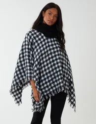Check Roll Neck Poncho - ONE / BLACK - female