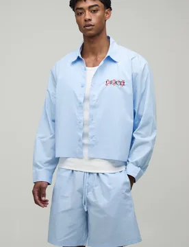 Herren Blumenbesticktes Hemd Und Weite Shorts Set In Regulärer Passform Light Blue Größe Large - boohooMAN - FashionsVida