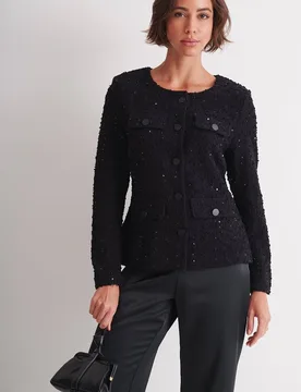 Women's Embellished Boucle Fitted Jacket in Black Size: 10 - Black - Size: 10 - Klass. - FashionsVida