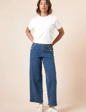 Women's Military Button Detail Wide Leg Jeans in Mid Blue Size: 8 - Mid Blue - Size: 8 - Dorothy perkins - FashionsVida