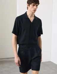 Cotton Linen Blend Pleat Front Shorts Dark Navy male