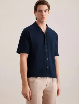 Regular Strick Resort Hemd Uni Blau XXL - Seidensticker - FashionsVida