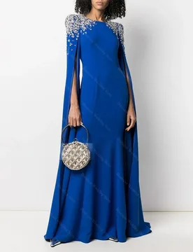 Exquisite Evening Dresses Crystal O-Neck Mermaid Party Gowns Luxury Sequined Cape Sleeves Floor Length Women Prom Dresses - Aliexpress - FashionsVida