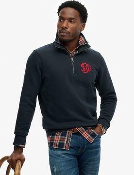 Superdry Herren Baumwolle Gesticktes Logo SD & CO Neon Trainingsshirt Mit Halbreißverschluss, Marineblau & Rot - Größe: XXL