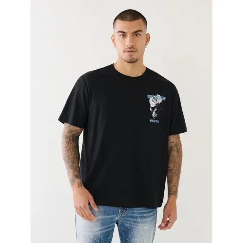 Mens Jet Black Relaxed Metallic Skull T-Shirt - Male - Black - Medium - True religion - FashionsVida