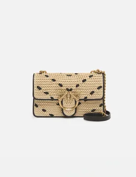 Borsa a spalla Mini Love Bag One Light beige in rafia e pelle - PINKO - FashionsVida