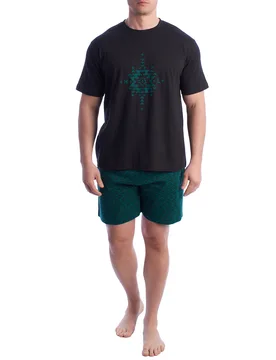 Mens 100% Cotton Short-Sleeved Pajamas Kl30000 - Black - Size Medium - Kisses&Love - FashionsVida