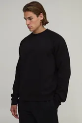 Mens Essential Regular Fit Raglan Sleeve Sweater - Black Cotton - Size 2xl