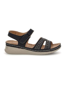 Sandali neri con zeppa e brillantini Q17729 39