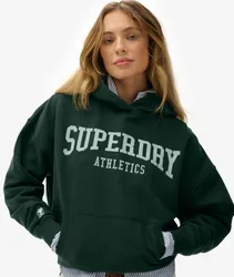 Superdry Damen Baumwolle Grafikdruck Athletic Essentials Hoodie In Lockerer Passform, Dunkelgrün - Größe: 36