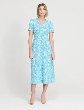 Printed V-Neck Midi Tea Dress Blue Mix female - Finery London - FashionsVida
