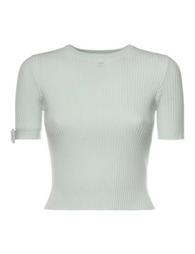 Top corto in maglia a coste con logo