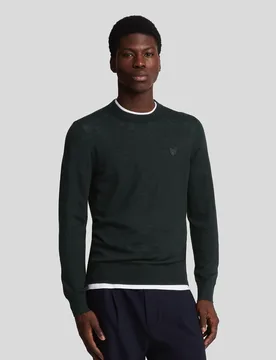 Mens Merino Wool Crew Neck Jumper - Black - Size X-Small - Lyle & Scott - FashionsVida