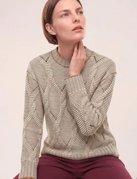 Zopfpullover in Baumwollmischung, normale Größen, Farbe Beige, 52, Zopfmuster modern & zeitlos Damen - Walbusch - FashionsVida