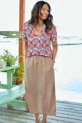 Women's Printed Crinkle Top in Mid Blue Size: 10 - Mid Blue - Size: 10